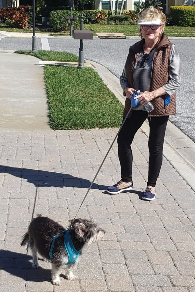 Marie walking her dog